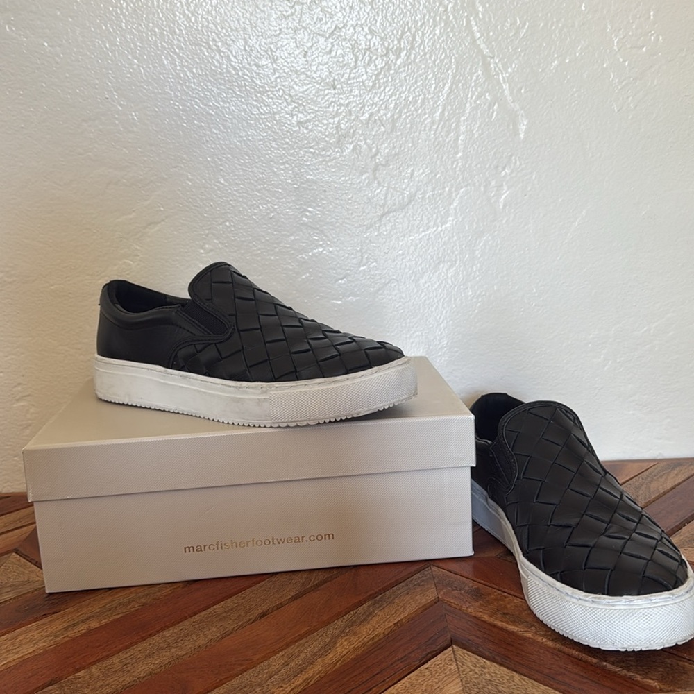 Marc Fisher Black and White Woven Sneakers